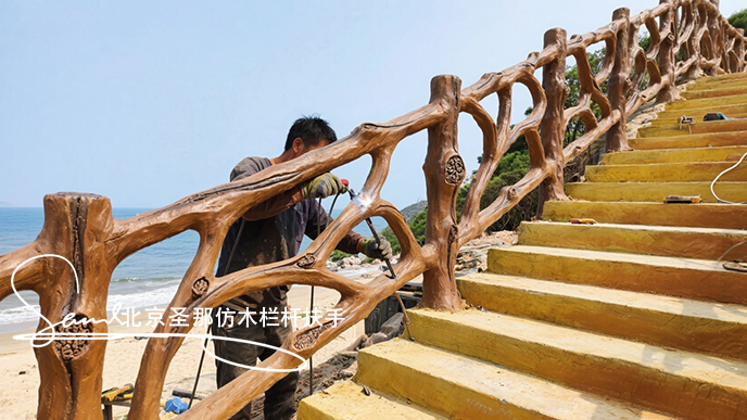 jimeng-2025-06-25-7615-正在施工制作的旅游區樓梯室外安全圍欄設計制作過程，美工正在施工制作，先用鋼筋焊接....jpeg