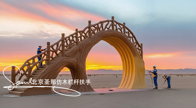 jimeng-2025-06-25-4398-正在施工制作的旅游區樓梯室外安全圍欄設計制作過程，美工正在施工制作，先用鋼筋焊接....jpeg